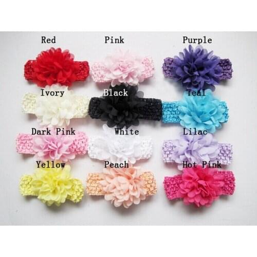 Girl Headwear Hair Accessories 4 inch Chiffon flower with soft Elastic crochet headbands stretchy hair band 50pcs GZ7409