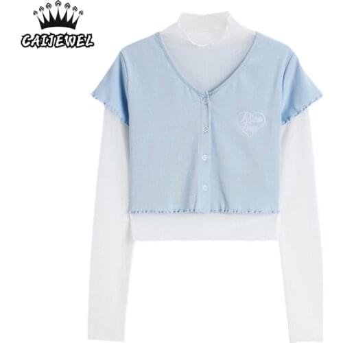 Long Sleeves Womens TOP Two Piece Set Sense of Design Gauze Streetwear Korean Fashion New 2021 Summer Woman Tshirts Crop Top