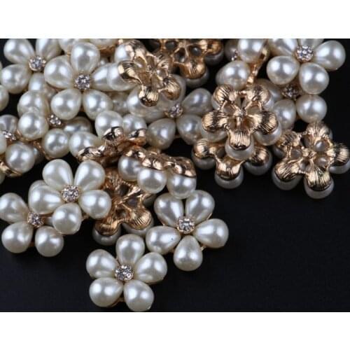120pcs/lot) High-grade Bling Metal Pearl Rhinestone Button Clear Flatback Craft Crystal Button For Girl Wedding/Bridal Dress