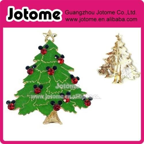 2.25'' long and 1.875'' wide Green Rhinestone crystal Christmas Tree Pin Brooch