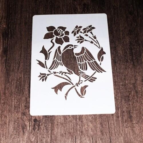 2pc Flowers Birds Stencil Decor DIY Walls Layering Painting Template Printing Inkjet Scrapbook Coloring Embossing Reusable A4