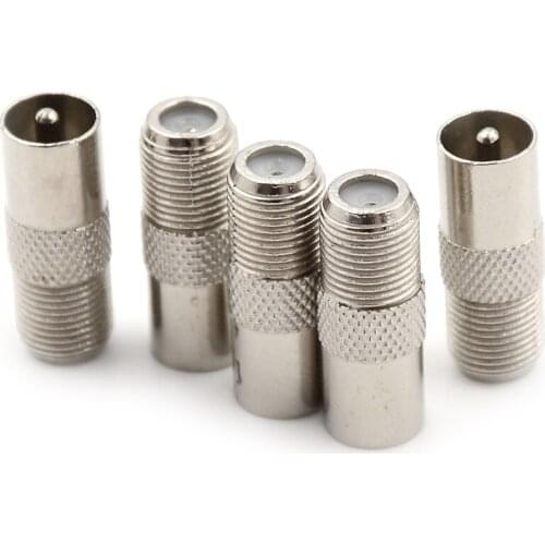 5pcs/lot Alloy Female F To Male 9.5TV Aerial Plug Adapter Silver Tone Plated Connectors
