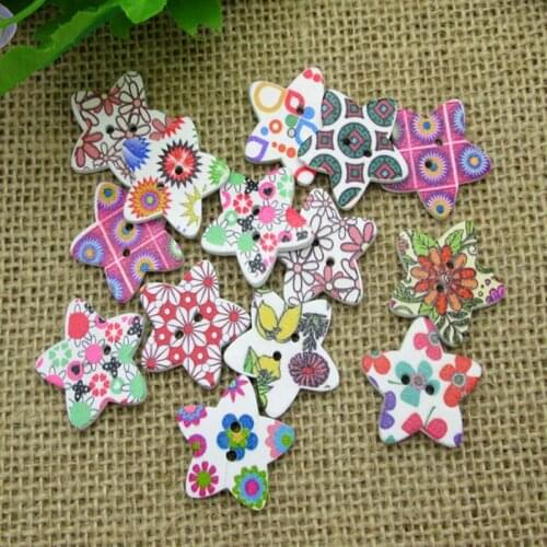 50pcs Mixed 25x25mm Wooden Star Buttons For Clothing Needlework Scrapbooking Wood Botones Decorative Crafts Diy Accessories