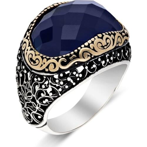 925 Sterling Silver Ring For Man Real Pure Zircon Amethyst Ruby Onyx Stones Handmade Turkish Jewelry