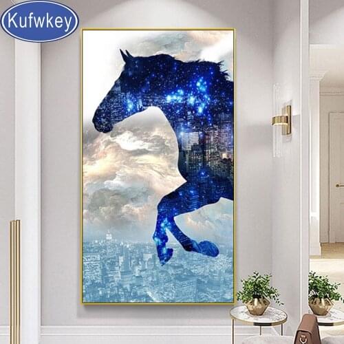 Diy 5D Diamond Paintings"Horse City Night"Full Round Diamond Embroidery Animals Home Decoration Rhinestones art kits Holiday Gif