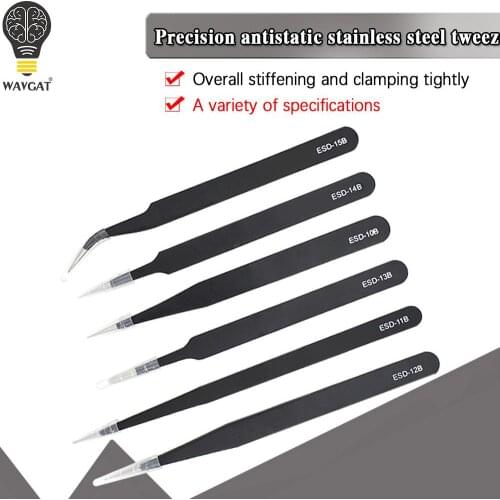 6pcs ESD Anti-Static Stainless Steel Tweezer Set Tweezers Maintenance Tools Kit