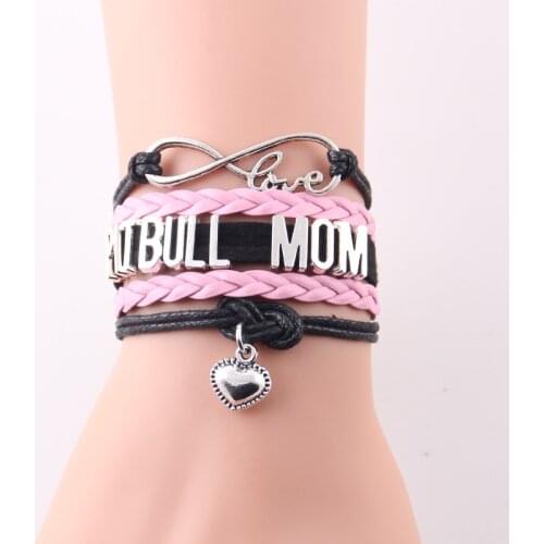 Infinity love PITBULL MOM women bracelet stacks dog paw charm leather wrap men bracelets & bangles for women jewelry accessories
