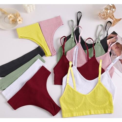 New Women Bra Panties Set Sexy Push Up Bralette Female Fitness Seamless Underwear Sports Lingerie Brassiere Girls Tank Crop Top