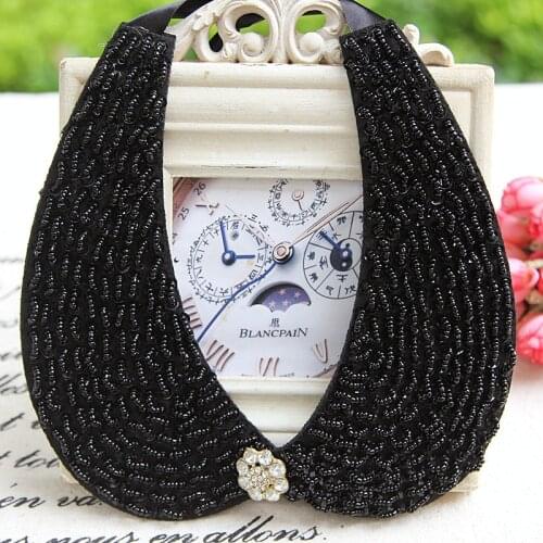 Women Pearl Bead Shirt Neckwear Tie Brand Neckline Fake Collar Sequined Rhinestone Detachable False Collar Removable Lapel Top