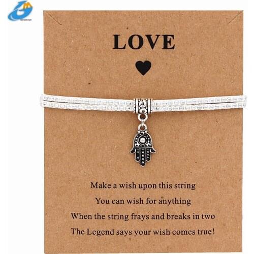 DGW New Hamsa Palm Charm Wish Card Bracelet Handmade Pendant Bracelet for Women Men Jewelry Yoga Gift Lucky Royal Blue Black QW