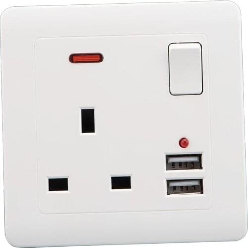 Electrical Socket UK Plug Two USB Charging Port Universal Round Edge White