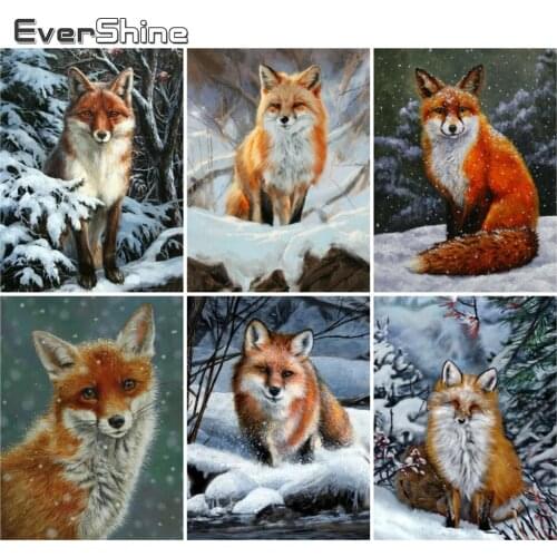 EverShine Diamond Embroidery Animals Cross Stitch Diamond Painting Full Square Fox Picture Rhinestones Handmade Home Decor
