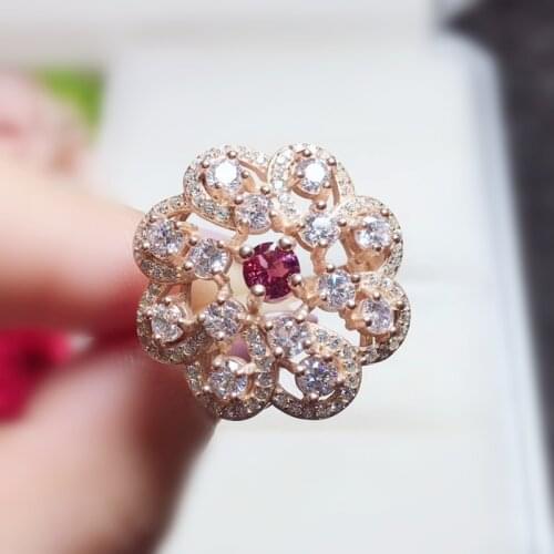 Natural real tourmaline flower ring Per jewelry Free shipping 3*3mm 0.15ct gemstone 925 sterling silver Fine jewelry T207107