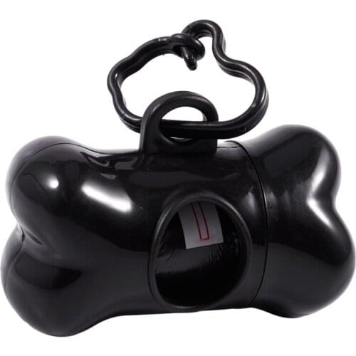 Bone-Shape Pet Waste/Poop Pick-Up Dispenser + 15 Bags w/ A Ring Hook for Carrying (Black)