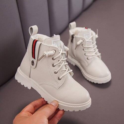 Girls Martin Boots Leather Childrens Short Boots Autumn and Winter New British Style Warm Childrens Shoes Plus Velvet Shoes