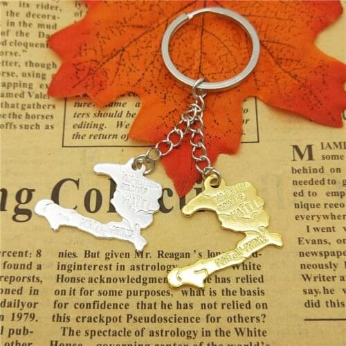 LPHZQH Wholesale Trendy Haiti Map Keychain Women Bag Car Key Ring Ayiti Map Metal Pendant Haytian Jewelery Gold Color