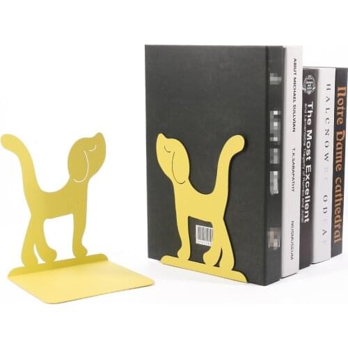 Cute Metal Dog Bookend Home Decor Modern Art Laser Cutting Animal Bookend Study Office Desktop Ornament 1 Pair Orange yellow