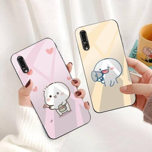 Cute Quby Sticker Phone Case Tempered Glass For Huawei P30 P20 P10 lite honor 7A 8X 9 10 mate 20 Pro