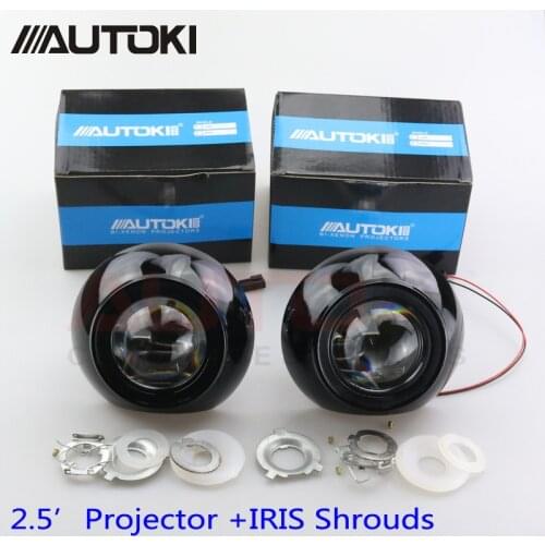 Free Shipping Retrofit Mini 2.5 inch HID Bixenon Projector Headlight Lens Automobiles Headlamp Lenses Kit+Iris Shrouds H1 H4 H7