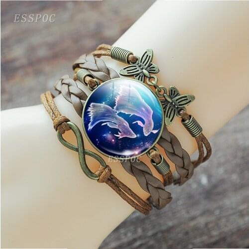 12 Zodiac Sign punk multilayer Leather Bracelet Pisces Aries Taurus Gemini Leo Scorpio Constellation Jewelry Birthday Gift