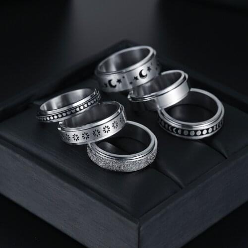 Rotatable Anxiety Fidget Ring for Men Silver Color Stainless Steel Casual Male Anel Stylish Punk Spinning Spinner Rings Ratating