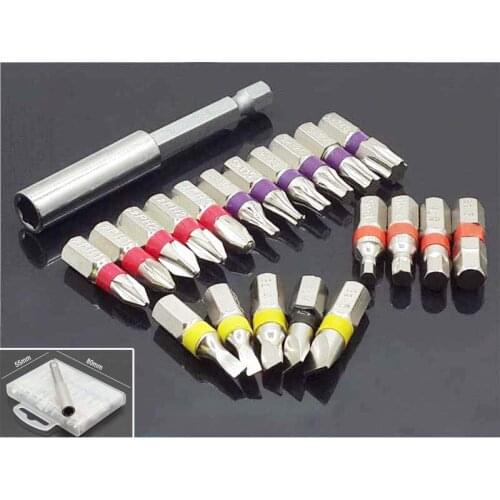 21Pcs Colour Screwdriver Bit Set Head Flat Phillips Torx Hex With Magnetic Holder Bits 1/4" Hand Tools