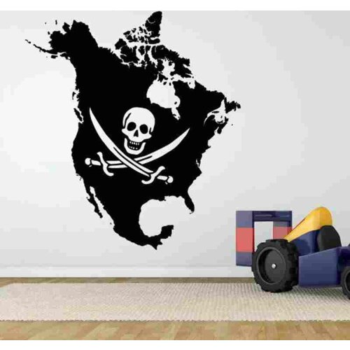 North America Map Sticker Decal Pirate Flag Posters Vinyl Wall Decals Pegatina Quadro Parede Decor Mural America Map Sticker