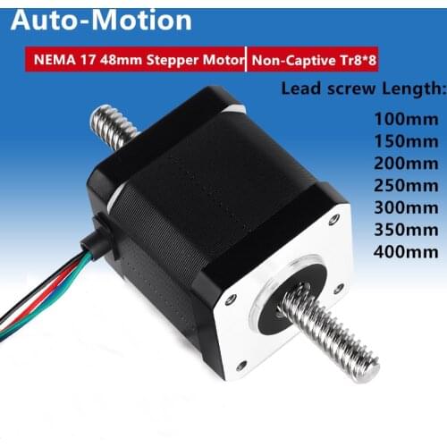NEMA 17 48mm non-captive stepper motor with Tr8*8 lead screw 100mm-400mm threaded for options