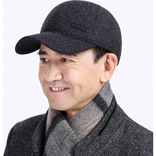 2021 New Simple Old Mens Baseball Hat Winter Warmth Thick Cotton Baseball Cap Ear Protection Adult Cap Dad Hats