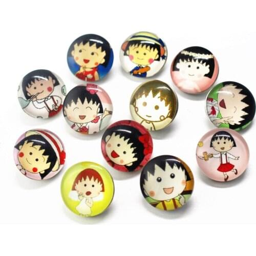 New Arrive 10pcs/lot cartoon Maruko Snap Buttons Charms 18mm Glass Buttons Fit DIY Snap Bracelets&Bangle Jewelry