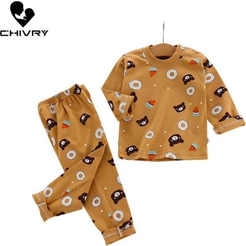New Kids Boys Girls Pajama Sets Cartoon Print Long Sleeve O-Neck T-Shirt Tops with Pants Children Autumn Clothing Sets for 6-14T