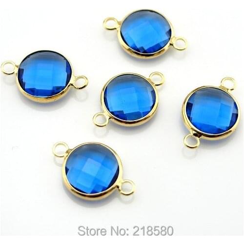 H-BP015 Faceted Royal Blue Crystal Bezel Connector Pendant Gold Bezel Charm Round Bezel Connector 6mm 8mm 10mm 12mm 14mm 16mm