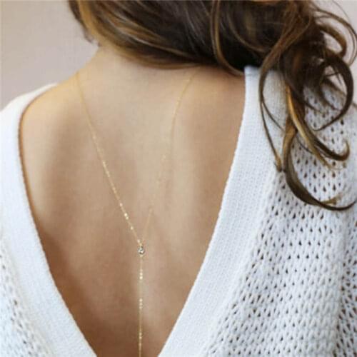 DoreenBeads Summer Body Jewelry Back Necklace Sexy Wedding Beach Back Neck Lace Gold Color Clear Rhinestone 70cm long, 1PC