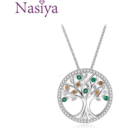 Sterling Silver 925 Necklace For Women Fine Jewelry Tree of Life Colorful Pendant Cubic Zircon Fashion Style Valentines Gifts