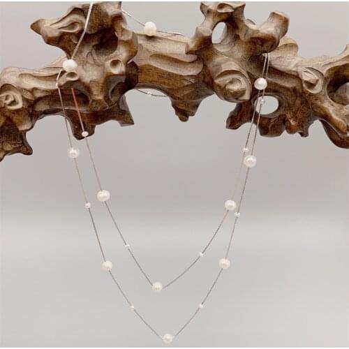 FoLisaUnique 7-8mm Floating Freshwater Pearls Necklace For Women Girls Birthday Gift Tin Cup Necklace 925 Sterling Silver Chain