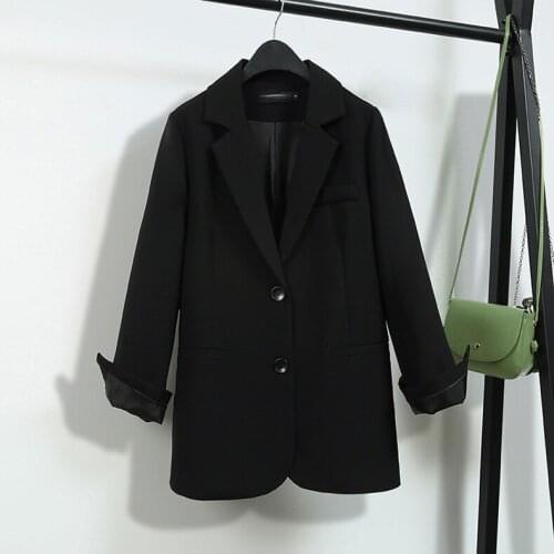 2021 Tailored collar New Black Coat Top Business women suit Korean style slim Mid-Length Cotton Polyester Spring Summer jacket