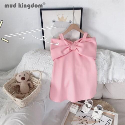 Mudkingdom Girls Sling Dress Solid Bow Sleeveless Summer Cute Princess Party Formal Dresses for Little Girls Children Clothing