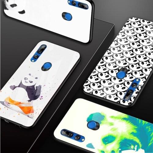 Cute Panda Tempered Glass Phone Case For Huawei honor 8X 9 10i 20i 20Lite 20Pro 30 Pro Cover Shell