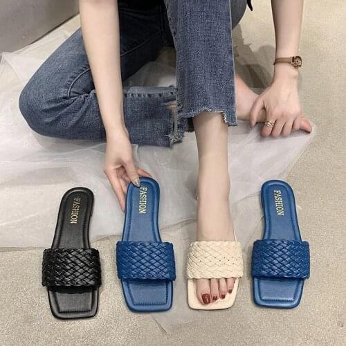Women Temperament Slippers Braided Design Charm Open-toe Set Foot 2021 Vacation Beach Flat Sandals Casual Flip Flops Women Shoes