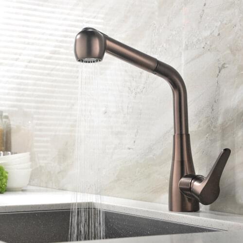 Modern Brass Single Handle Kitchen Sink Faucet Oil rubbed bronze with Pull out Sprayer Mixer Tap single hole deck mounted