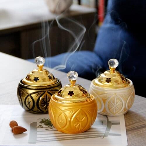 Middle East Arab TableTop Fragrance Furnace Elegant Gold European Metal Resin Incense Burner Incense Islam White Gold About 11cm