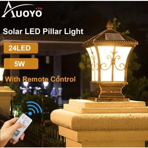 Solar Powered LED Retro Outdoor Fence Landscape Garden Gate Pillar Light Household Square Post Remote Control Waterproof Lamp