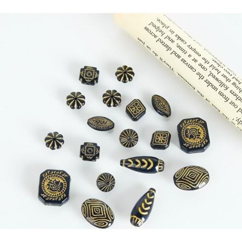 Japanese French Retro Embossed Pattern Antique Black Gold Acrylic Beads DIY Handmade Jewelry Earrings Accessories