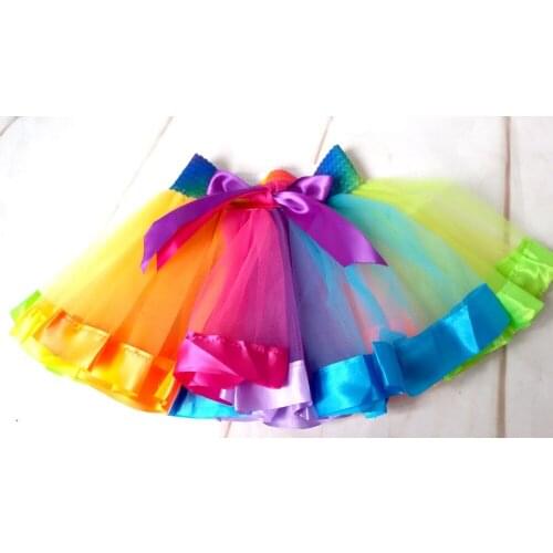 Tutu Girls Birthday Party Pettiskirt Ribbon Bow Tutus Dance Skirt Rainbow Skirts