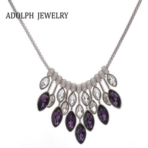 ADOLPH Jewelry New Design Elegant Accessories Metal All-match Crystal Gem Geometry Pendant Statement Necklace For Women