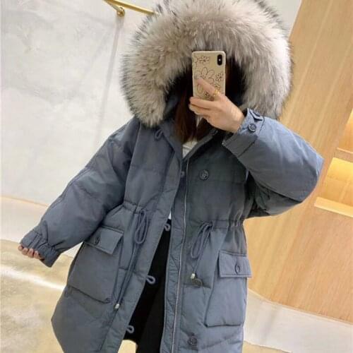 MENINA BONITA 2021 Winter Jacket Women White Duck Down X-Long Coat Real Natural Fox Fur Collar Hooded Warm Streetwear Fashion