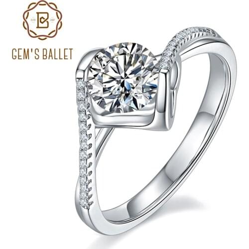 GEMS BALLET1.0Ct Round Engagement Ring Moissanite Semi-Bezel Bypass 925 Sterling Silver Moissanite Ring For Women Jewelry