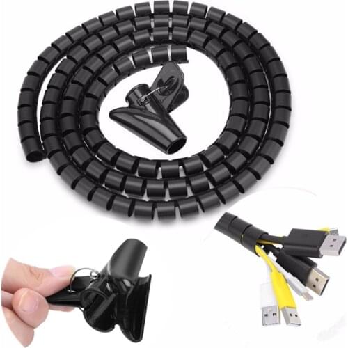 1M Cable Sleeves Spiral Wire Organizer Wrap Tube Flexible Management Wire Storage for PC Computer Cord Protector Diameter 32mm