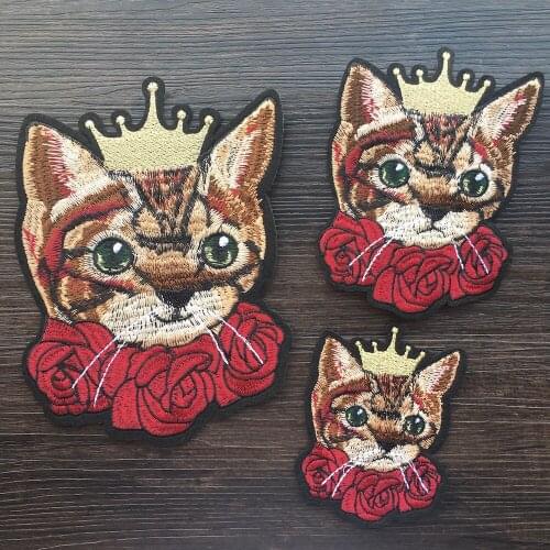 1Piece S M L Cute Cat Flower Embroidery Applique Patches for Clothes Iron on Patch Applique for DIY Fashion Clothes LSHB706