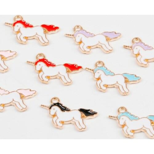 New Fashion 21x14MM 10Pcs DIY Gold Color Enamel Unicorn Pendant Jewelry Findings Charms For Handmade Necklace Girls Accessory